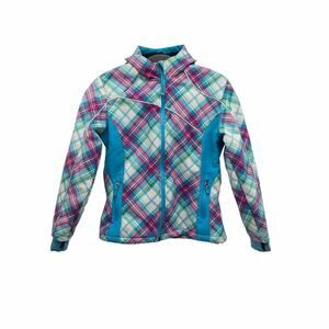 Snozu Jacket Youth Girl Size L 14-16 Hooded Fleece Lined Blue Purple‎ Pink Plaid